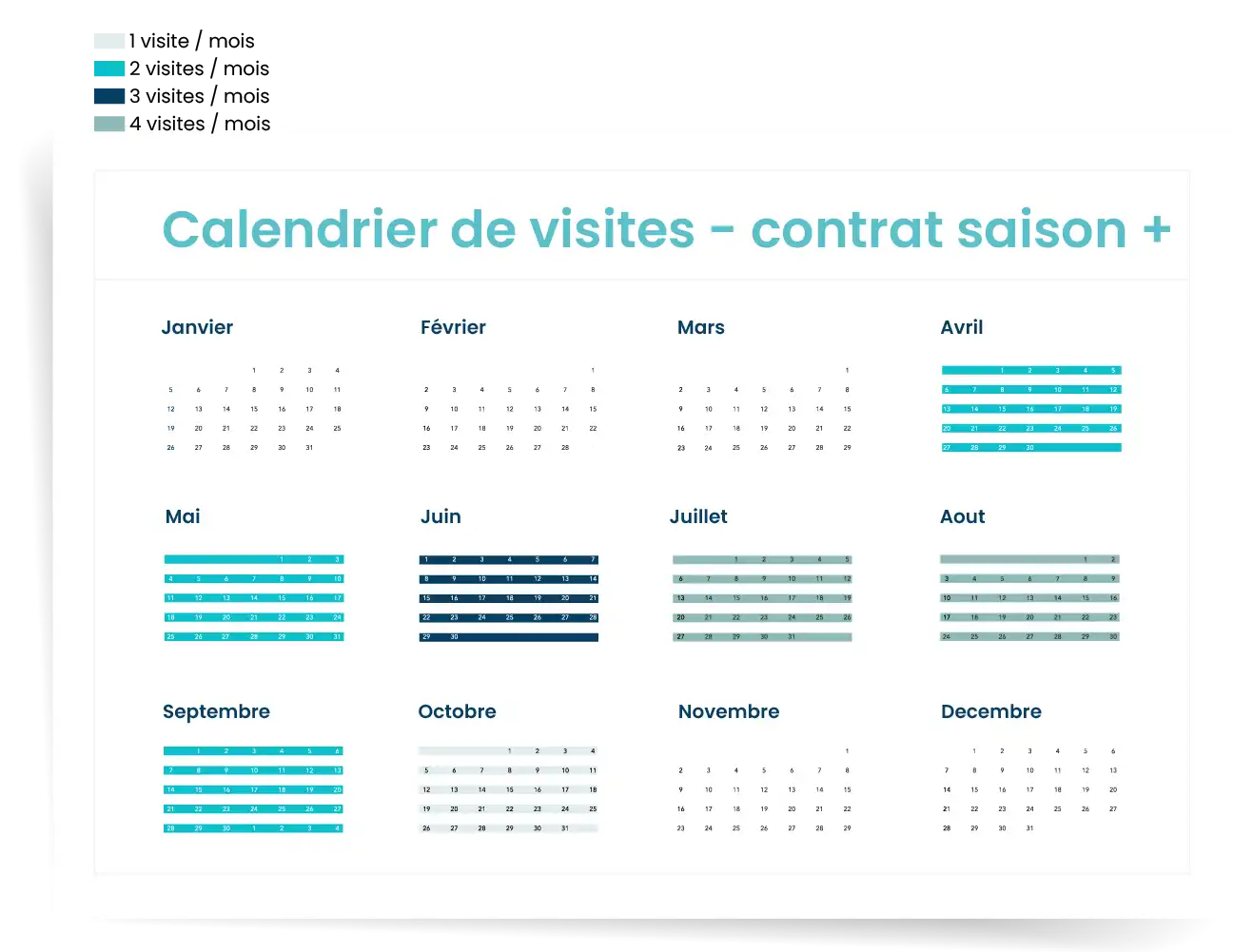 calendrier de visites contrat entretien de piscine Saison+